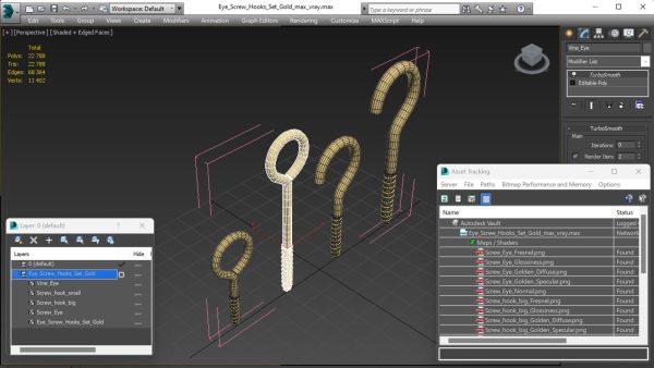 Eye Screw Hooks Set Gold