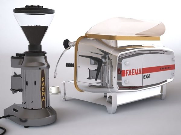 Faema e61 espresso machine and  FP Grinder with a coffee cup