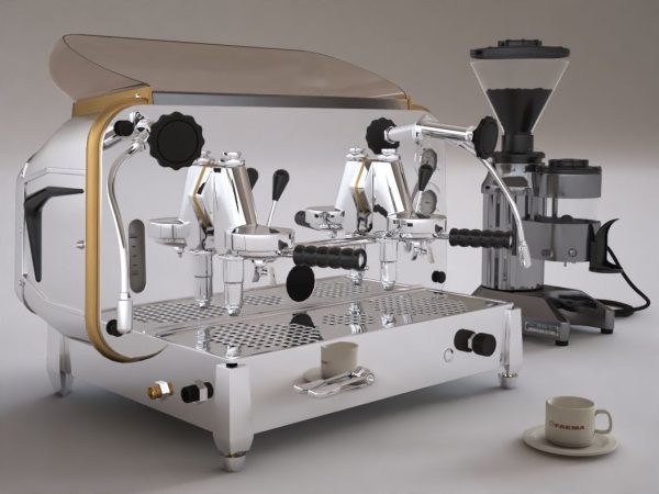 Faema e61 espresso machine and  FP Grinder with a coffee cup