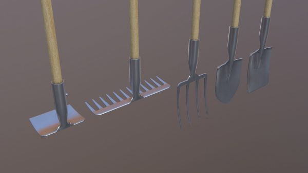 Farm tools PBR shovel fork rake spade hoe