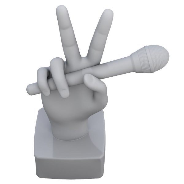 Figurine hand with a microphone
