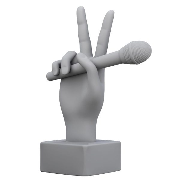 Figurine hand with a microphone