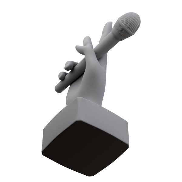 Figurine hand with a microphone