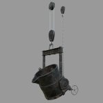 Foundry metal bucket hanging on chain