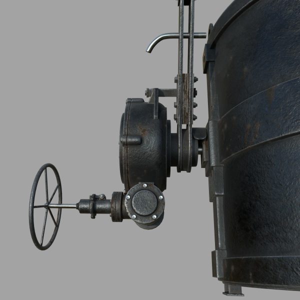 Foundry metal bucket hanging on chain