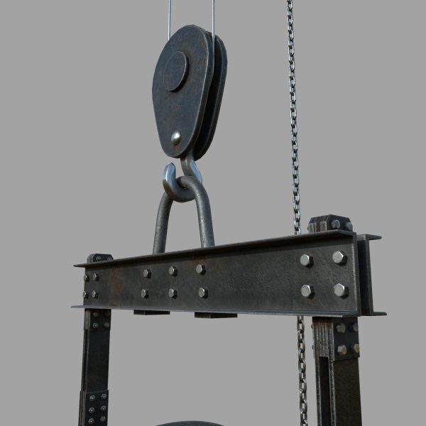 Foundry metal bucket hanging on chain