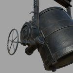 Foundry metal bucket hanging on chain