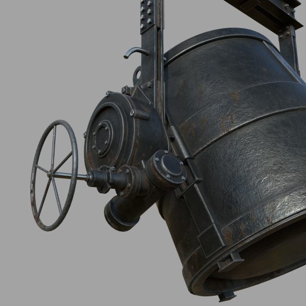 Foundry metal bucket hanging on chain