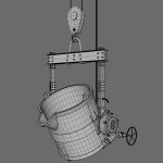 Foundry metal bucket hanging on chain