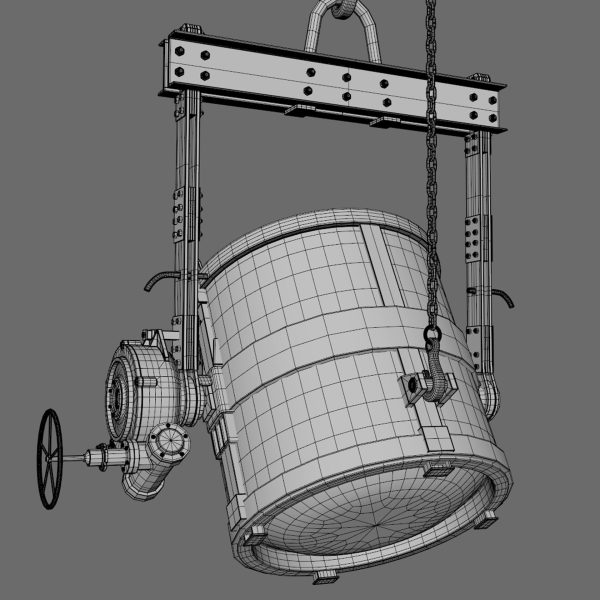 Foundry metal bucket hanging on chain