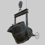 Foundry metal bucket hanging on chain