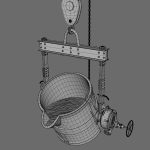 Foundry metal bucket hanging on chain