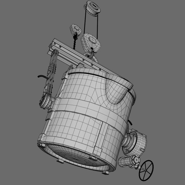 Foundry metal bucket hanging on chain