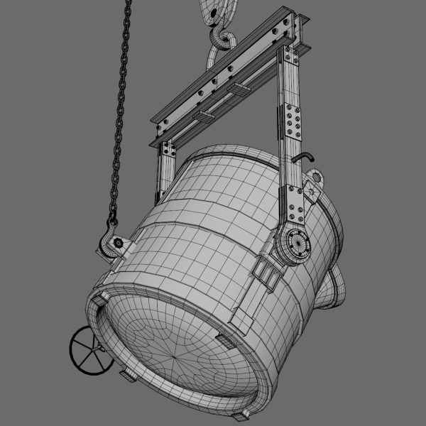 Foundry metal bucket hanging on chain