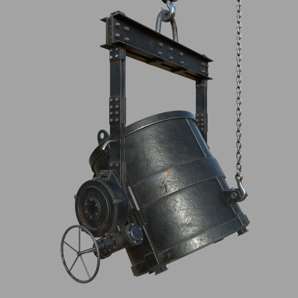 Foundry metal bucket hanging on chain