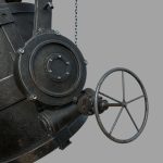 Foundry metal bucket hanging on chain