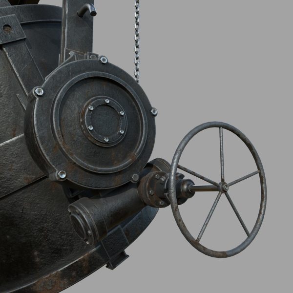 Foundry metal bucket hanging on chain
