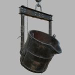 Foundry metal bucket hanging on chain