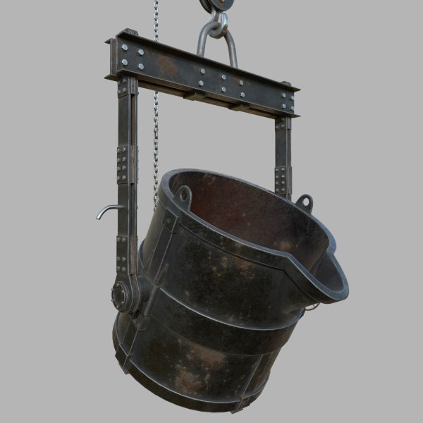Foundry metal bucket hanging on chain