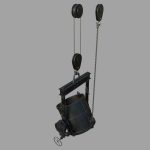 Foundry metal bucket hanging on chain