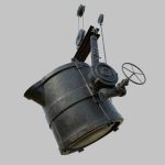 Foundry metal bucket hanging on chain
