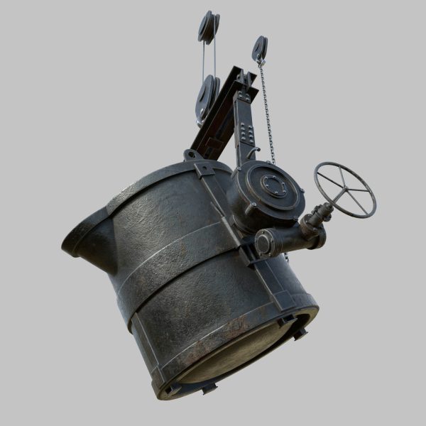 Foundry metal bucket hanging on chain