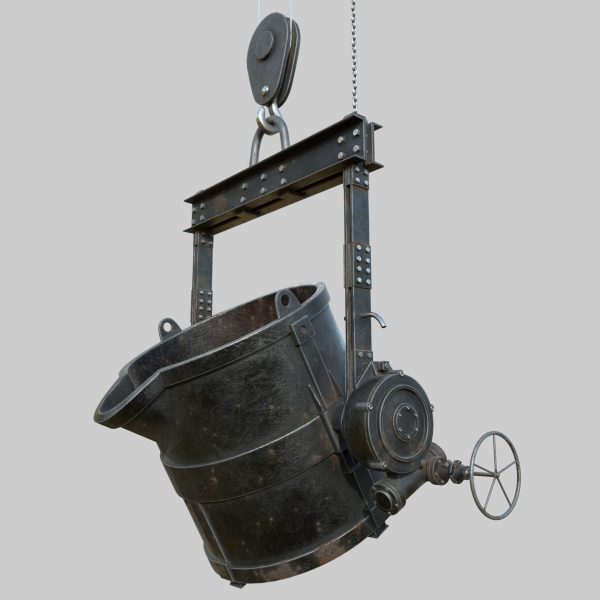 Foundry metal bucket hanging on chain
