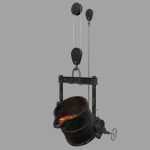 Foundry metal bucket hanging on chain