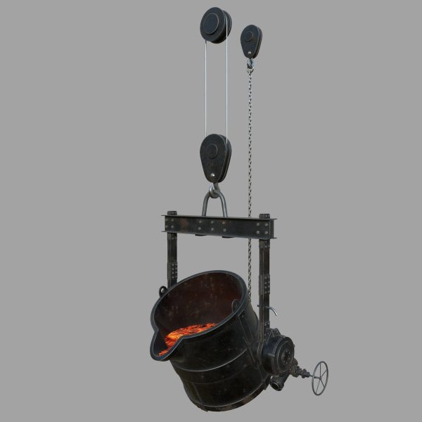 Foundry metal bucket hanging on chain