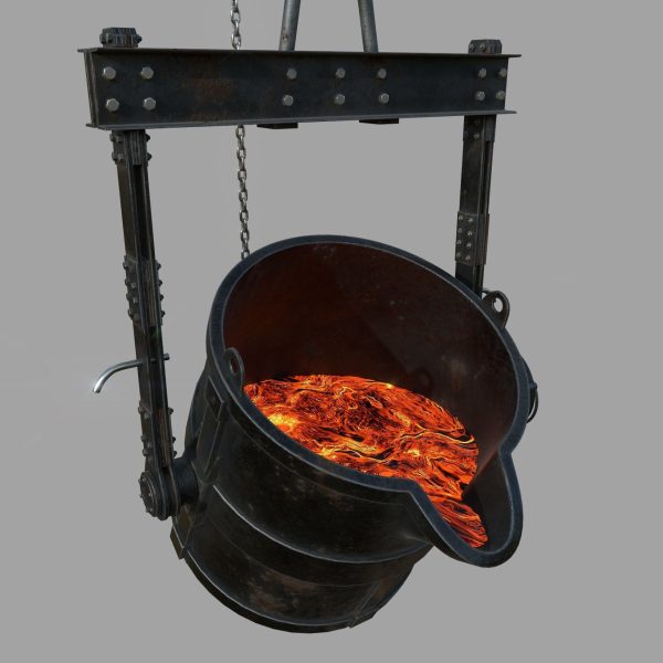 Foundry metal bucket hanging on chain