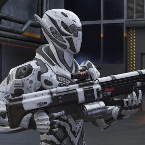 Futuristic Combat Robot with Assault Rifle