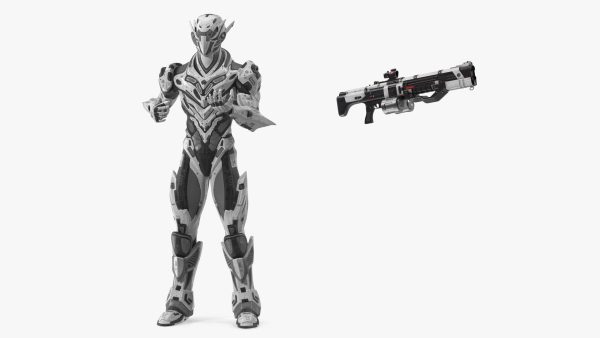 Futuristic Combat Robot with Assault Rifle