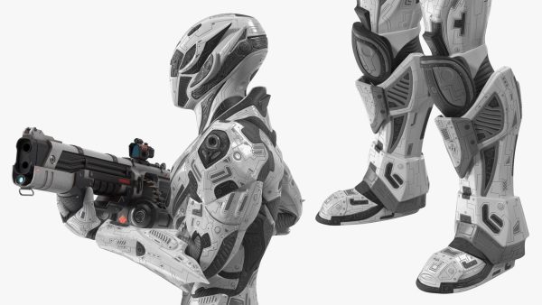 Futuristic Combat Robot with Assault Rifle