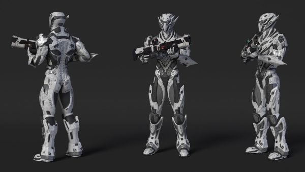 Futuristic Combat Robot with Assault Rifle