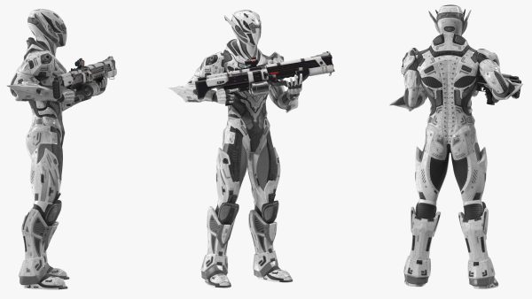 Futuristic Combat Robot with Assault Rifle