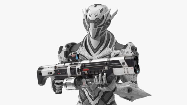 Futuristic Combat Robot with Assault Rifle