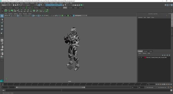 Futuristic Combat Robot with Assault Rifle