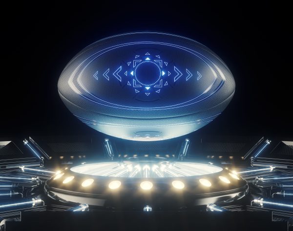 Futuristic Rugby Ball and Stage