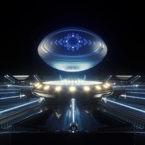 Futuristic Rugby Ball and Stage