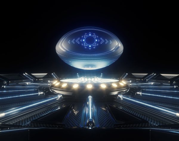 Futuristic Rugby Ball and Stage