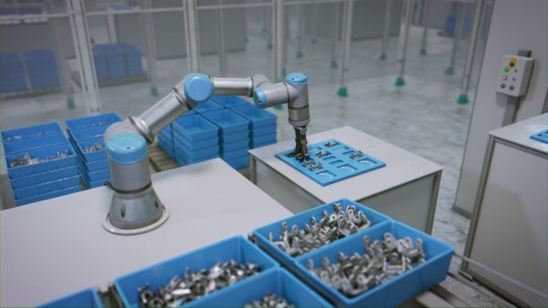Industrial Robot Scene with Baskets Animated