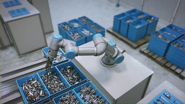 Industrial Robot Scene with Baskets Animated