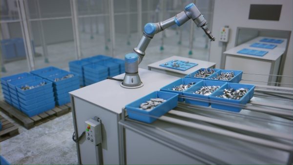 Industrial Robot Scene with Baskets Animated