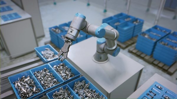 Industrial Robot Scene with Baskets Animated