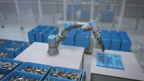Industrial Robot Scene with Baskets Animated
