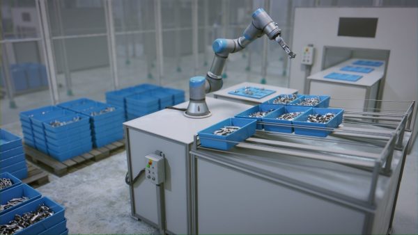 Industrial Robot Scene with Baskets Animated