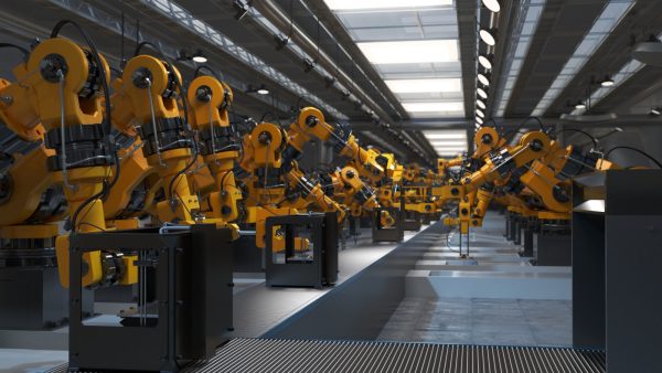 Industrial robots assembling 3D printers