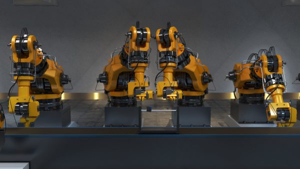 Industrial robots assembling 3D printers