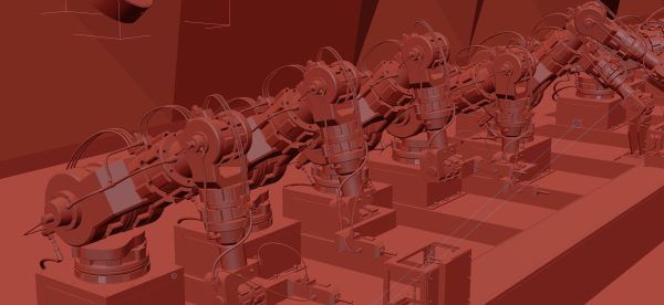 Industrial robots assembling 3D printers