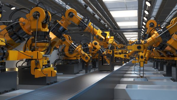Industrial robots assembling 3D printers